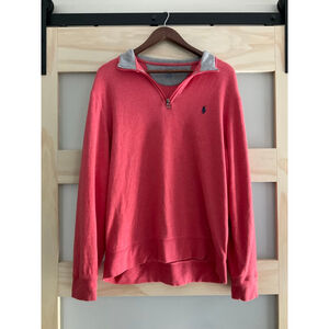 Polo Ralph Lauren Quarter Zip Pullover Sweatshirt Red Heather Gray Collar LG
